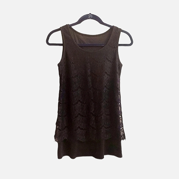 LACE Overlay Ribbed Black Tank Top - Picture 1 of 8